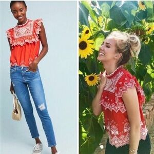 Anthropologie Featherbone Embroidered Briar Blouse